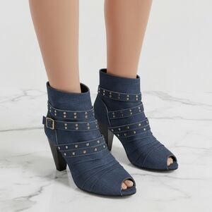 Non-Slip Open Toe Denim Booties